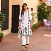 Readymade Rayon White Staight Kurti Pant Without Dupatta